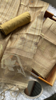 Fabric Couture Olive Green Tussar Silk Unstitched Suit Set